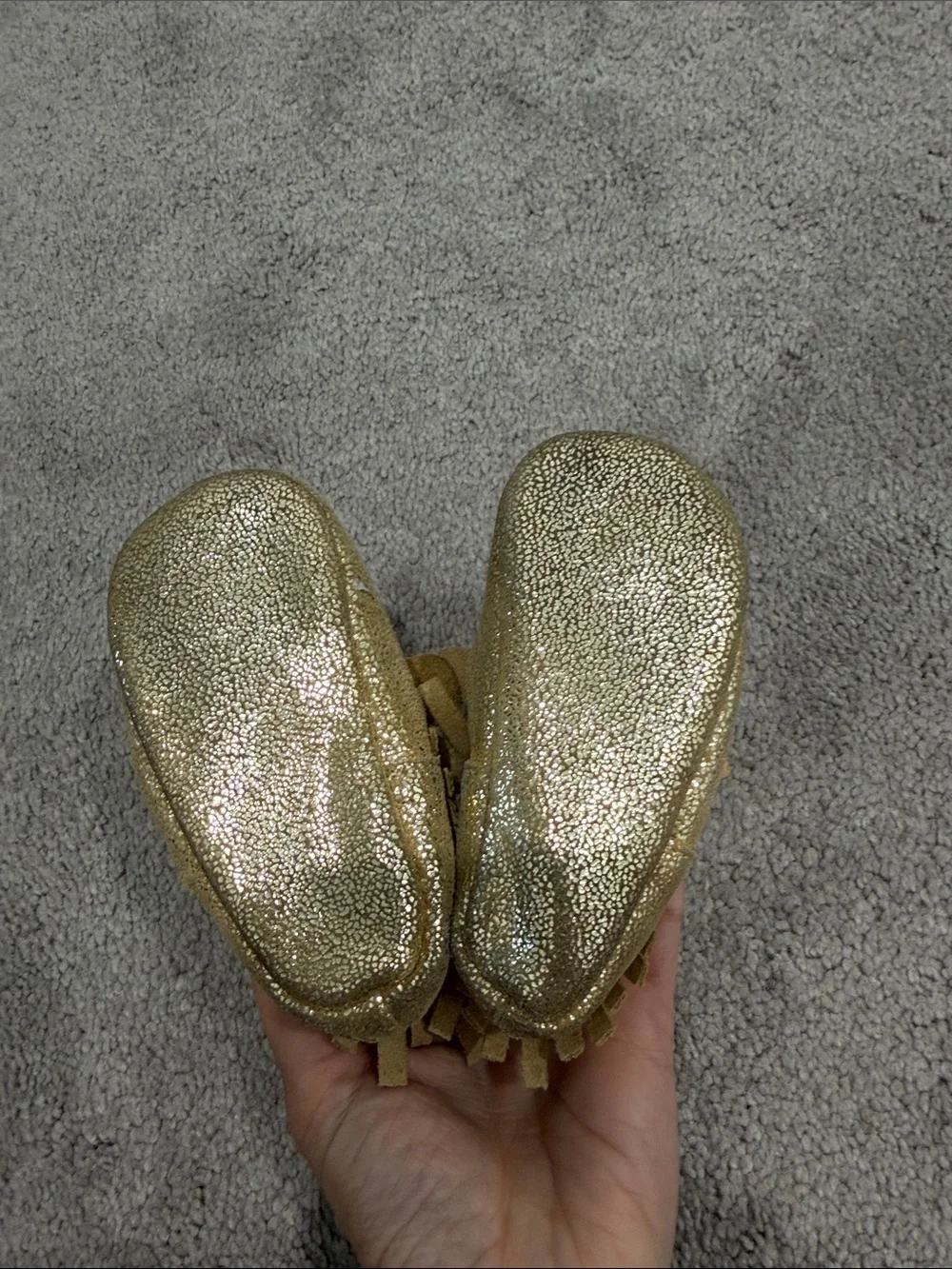 Gold Sparkle Bow Moccasins size 3 baby